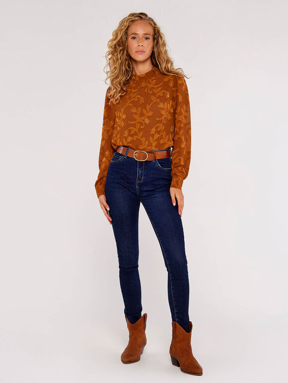 Satin Leaf Devore Top , Rust, large