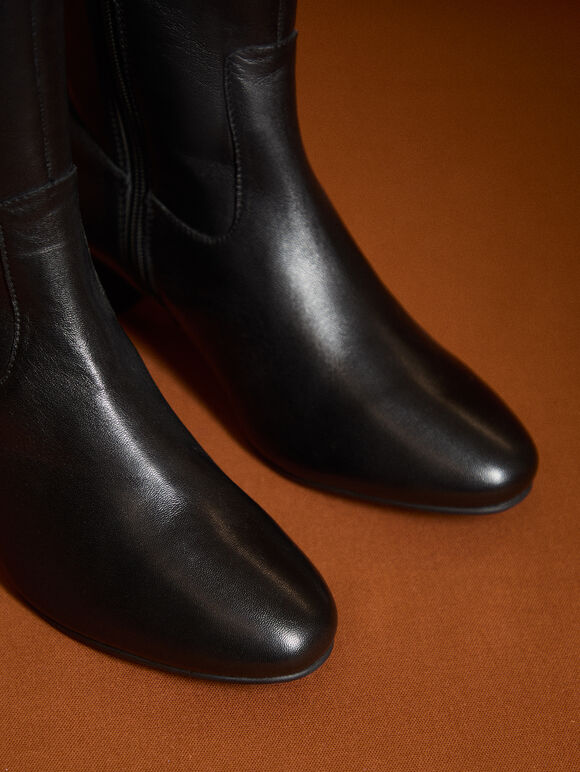 Tall Heeled Chelsea Boots, Black, large