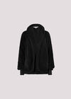 Fleece Waterfall Hooded Cardigan, Black, large