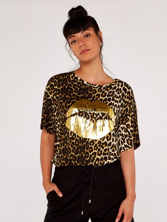 Cheetah Lips T-Shirt, Brown, large