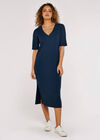 Basic Ribbed Midi Dress, Navy, large