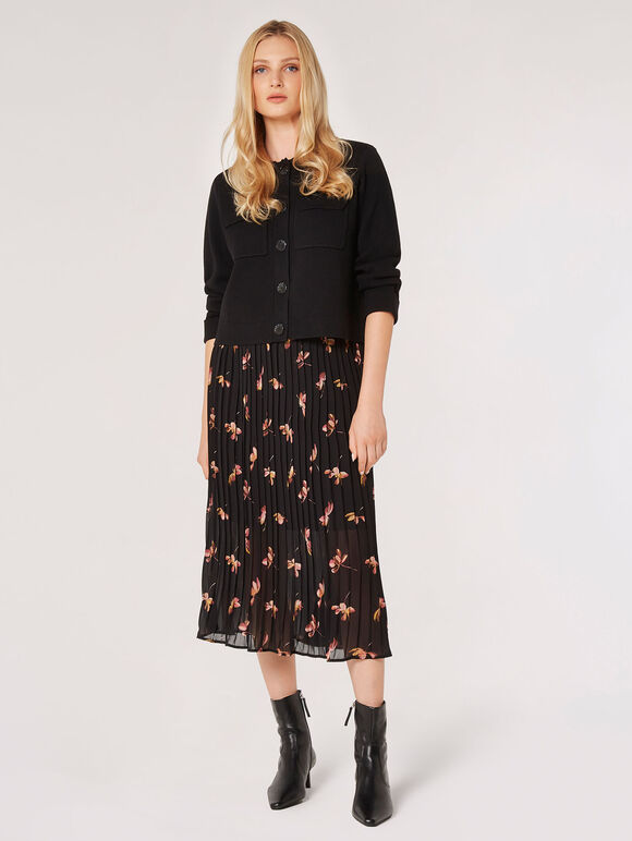 Floral Midi Skirt, Black, large