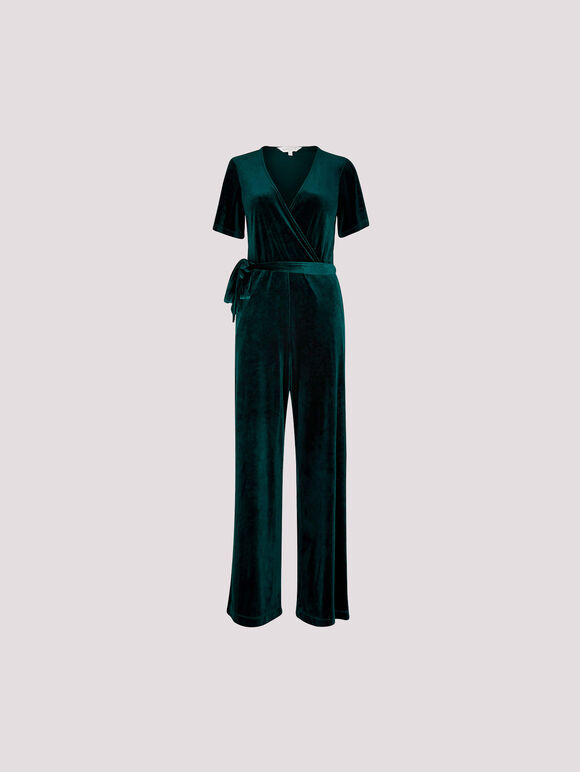 Velvet Wrap Culotte Jumpsuit, Green, large
