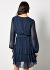 Diamante Embellished Chiffon Tiered Mini Dress, Navy, large