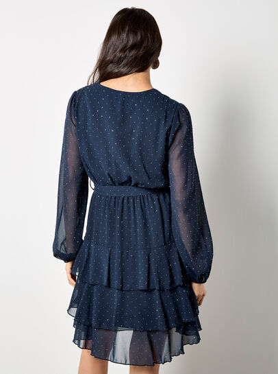 Diamante Embellished Chiffon Tiered Mini Dress