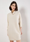Textured Cable Knit Cocoon Jumper Mini Dress, Stone, large