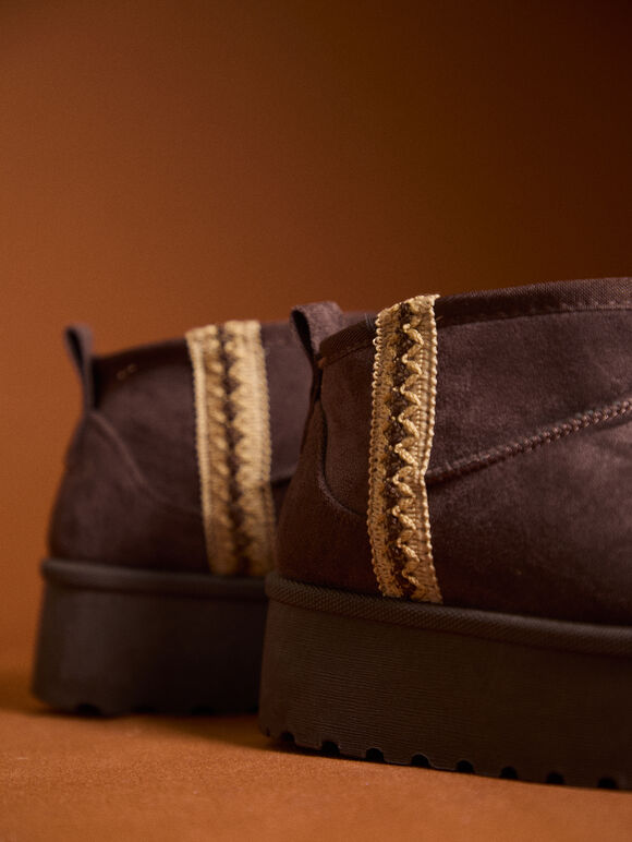 Cosy Platform Ankle Boots, Brown, large