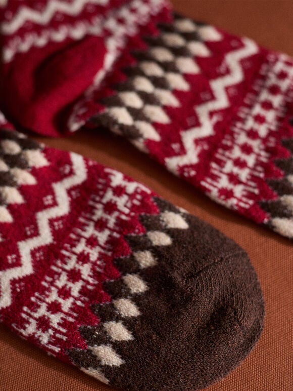 Fair Isle Patterned Socks, Red, large