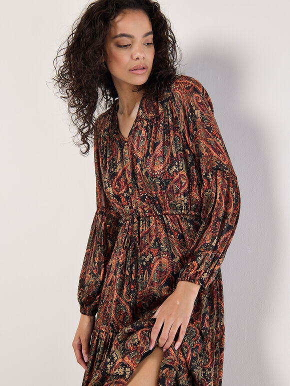 Paisley Sparkle Midaxi Dress, Black, large