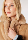 Reversible Suede Faux Fur Coat, Stone, large