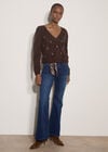 Pointelle Diamond Floral Cotton-Blend Cardigan, Brown, large