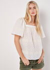 Chevron Embroidered Blouse, Cream, large