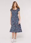 Ditsy Milkmaid Midi Dress, Navy, large