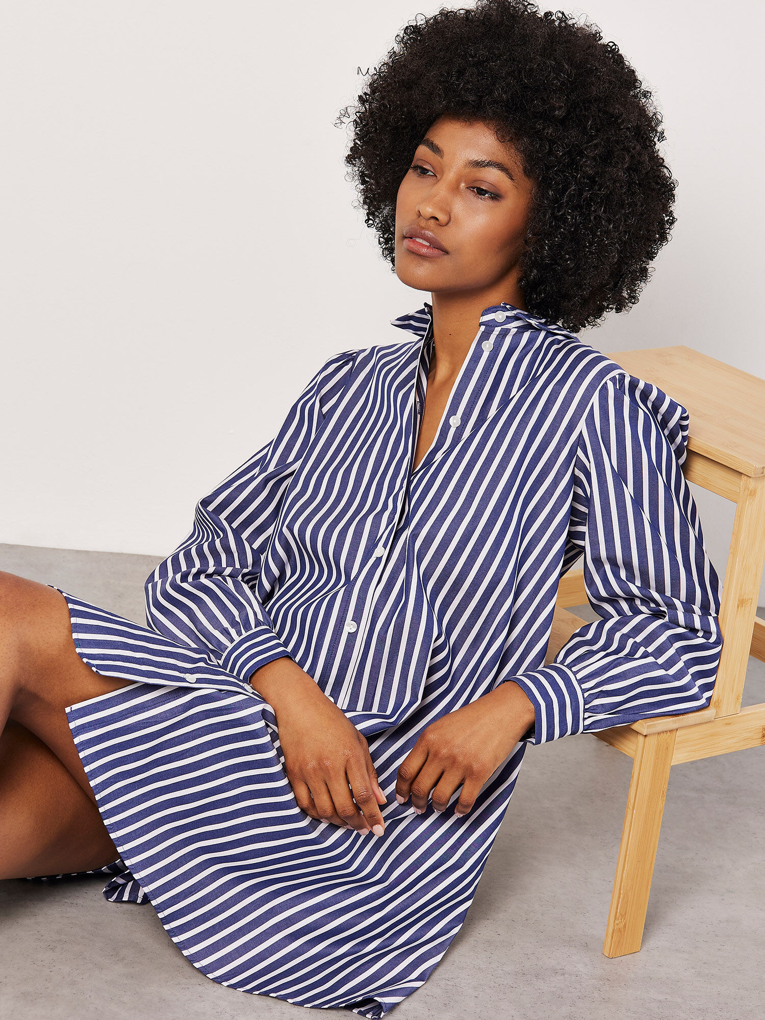 Stripe Shirt Cotton Mini Dress Apricot Clothing