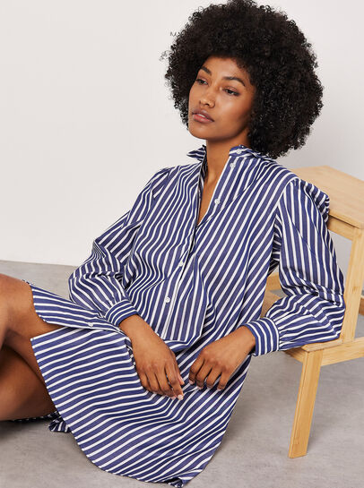 Stripe Shirt Cotton Mini Dress