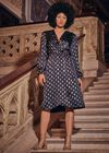 Metallic Gold Spot Midi Dress, Navy, large
