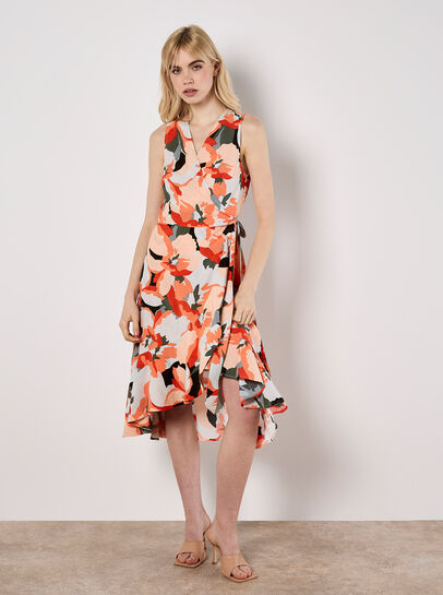 Graphic Floral Wrap Midi Dress