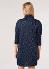 Cheetah Mock Neck Mini Dress, Navy, large