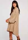 Oversized Open Neck Shirt, Stone, large