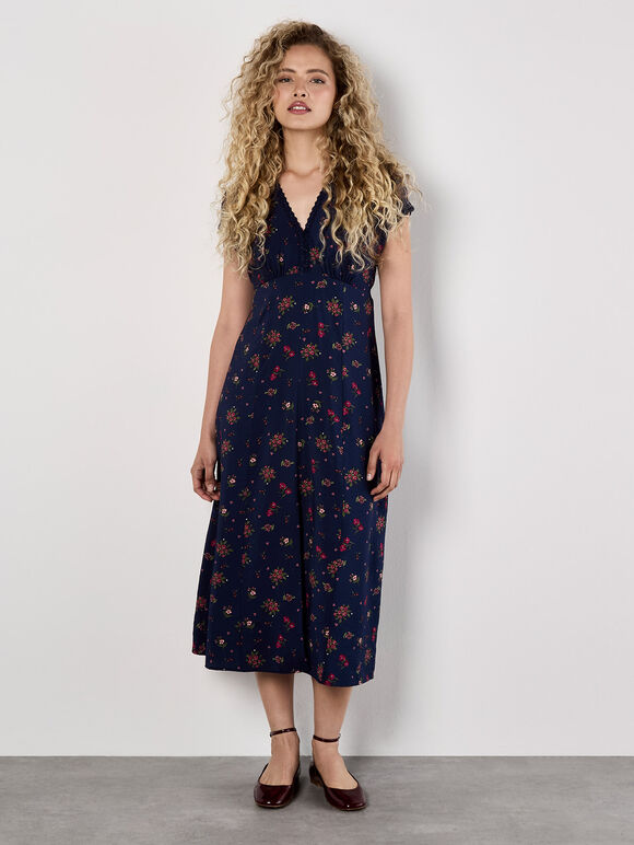 Floral Heart Midi Dress, Navy, large