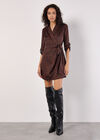 Animal Print Satin Wrap Mini Dress, Rust, large
