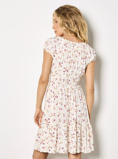 Smocked Floral Print Mini Dress