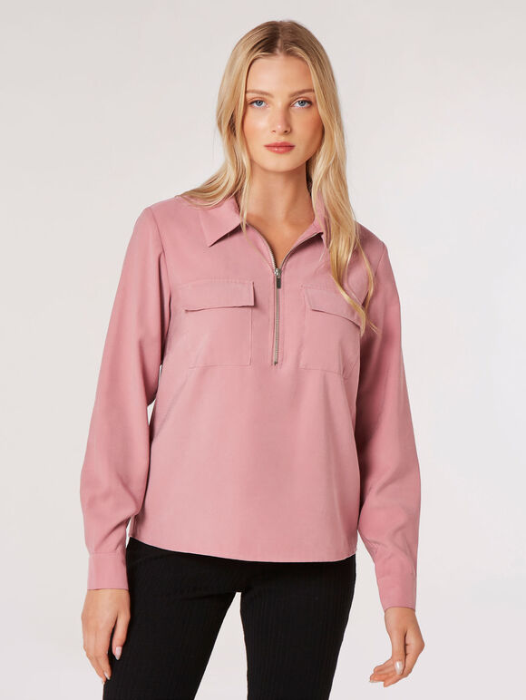 Soft Twill Zip Blouse, Purple, large