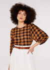 Gingham Check Balloon Sleeve Blouse, Brown, large