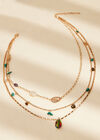 Gold Tone Layered Stone & Shell Necklace, Assorted, large
