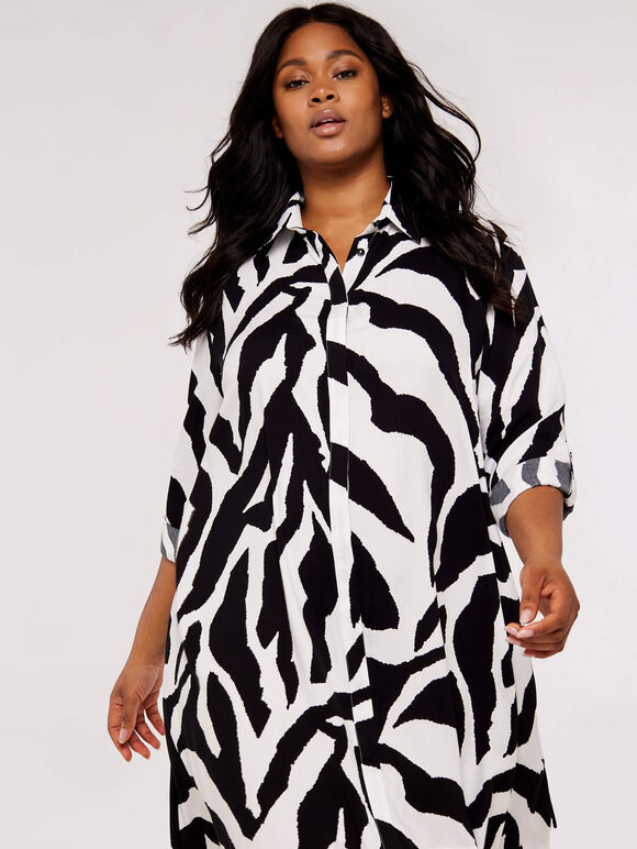 Curve Zebra Oversized Dress, White, large