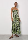 Tropical Leaf Satin Maxi Dress, Black, large