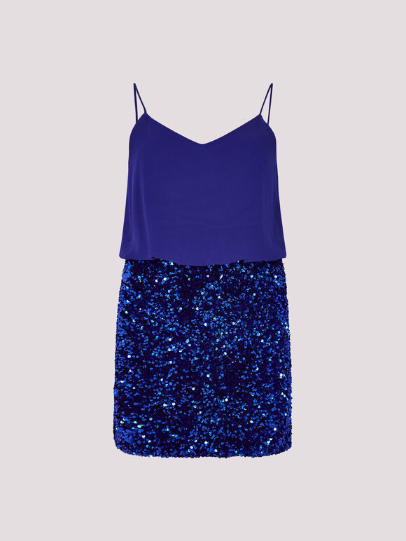Chiffon Sequin Cami Mini Dress, Blue, large