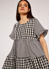 Gingham Tiered Dress, Black, large