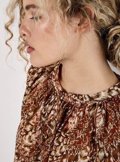 Patchwork Feather Print Chiffon Top