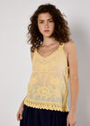 Floral Embroidery Crochet Cotton Top, Yellow, large