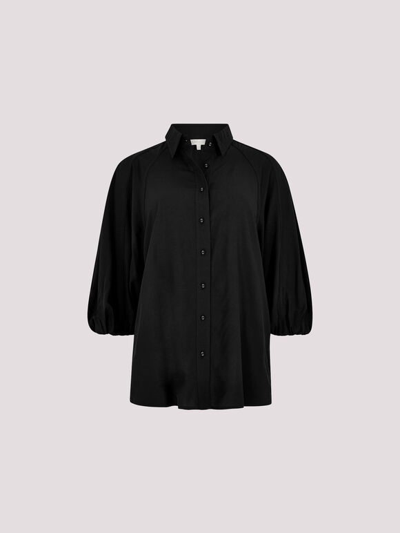 Seam Detail Puff Sleeve Shirt, Black, large