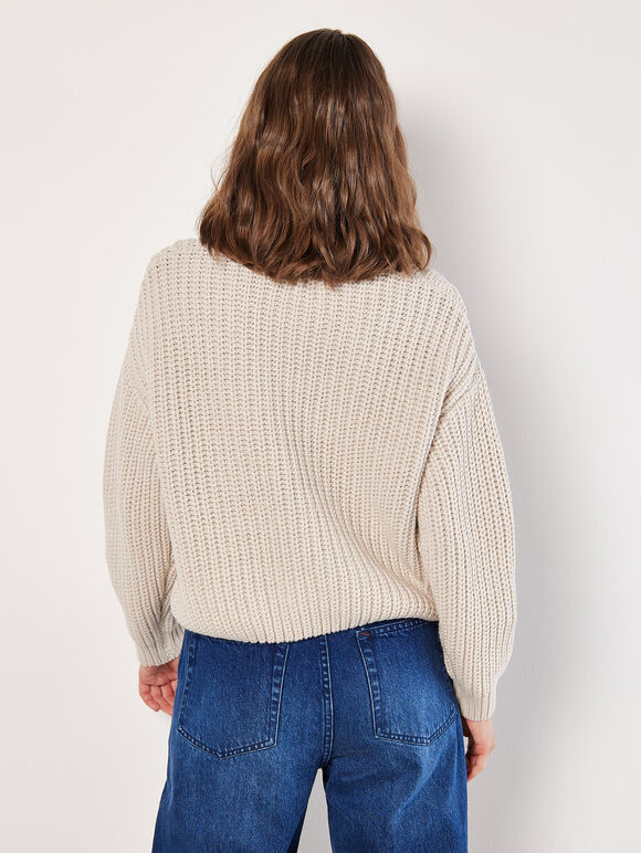 Chunky Cable Knit Jumper, Stone, large