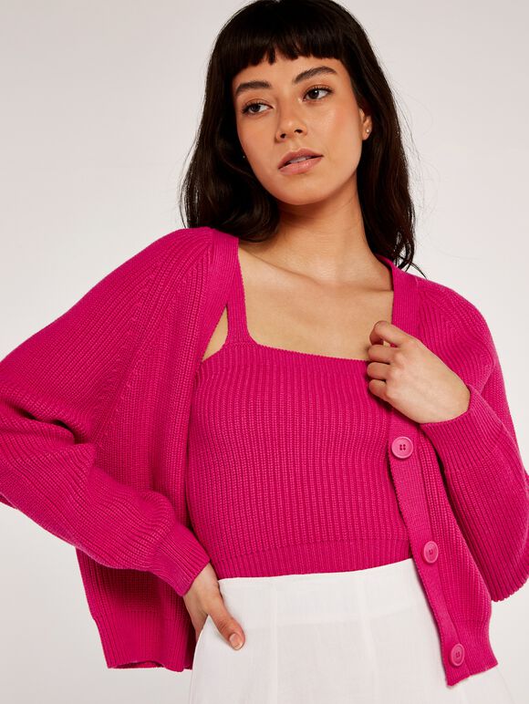 Chunky Knit Cardigan, Fuchsia, large