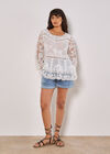 Embroidered Mesh Oversized Top, White, large