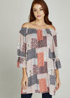 Patchwork Ditsy Bardot Top, Coral, large
