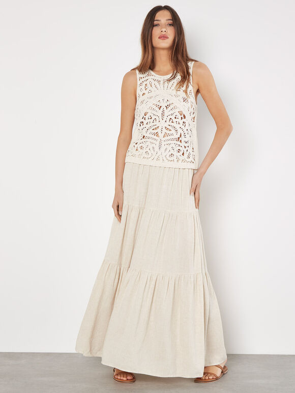 Cotton Blend Lined Crochet Tank Top, Stone, large