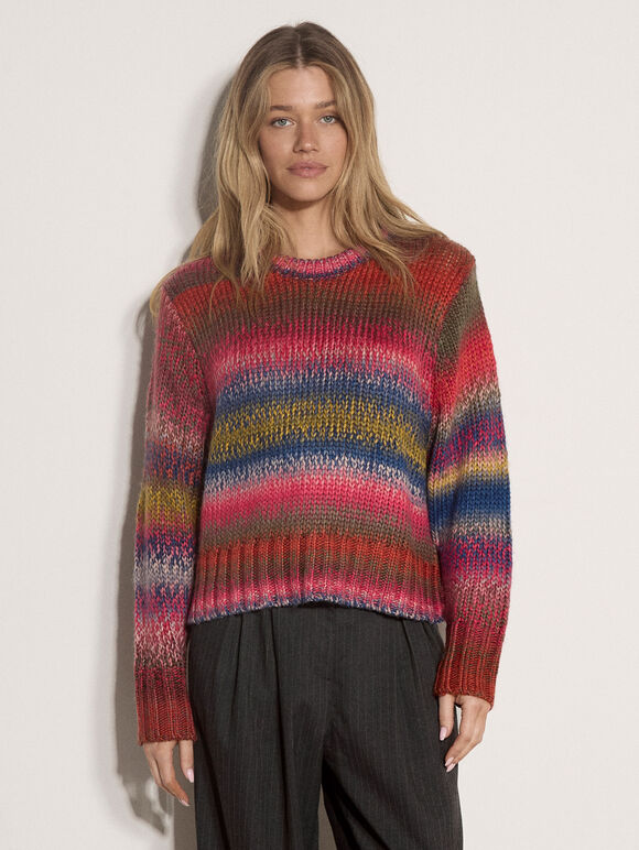 Chunky Knit Tonal Stripe Jumper, Navy, large