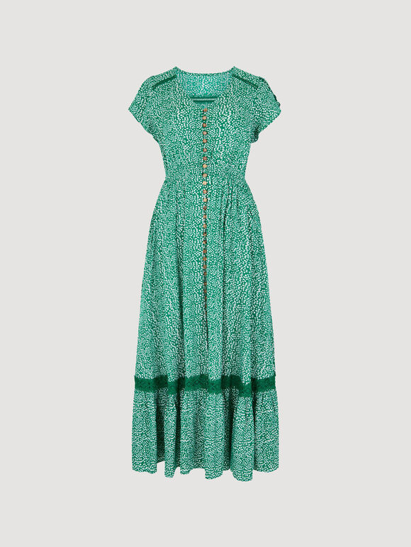 Dot Print Maxi Dress, Green, large