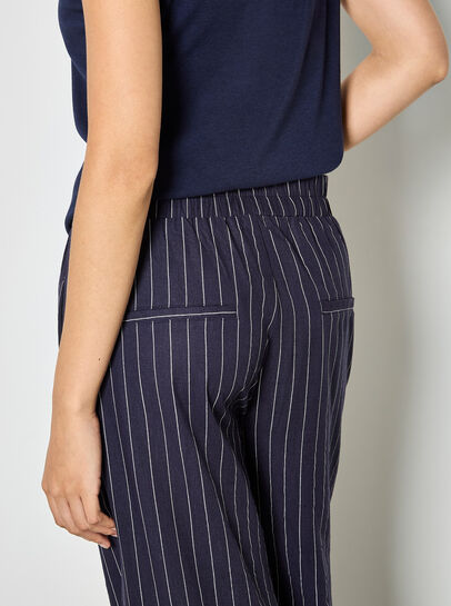 Pinstripe Linen Blend Wide-Leg Trousers