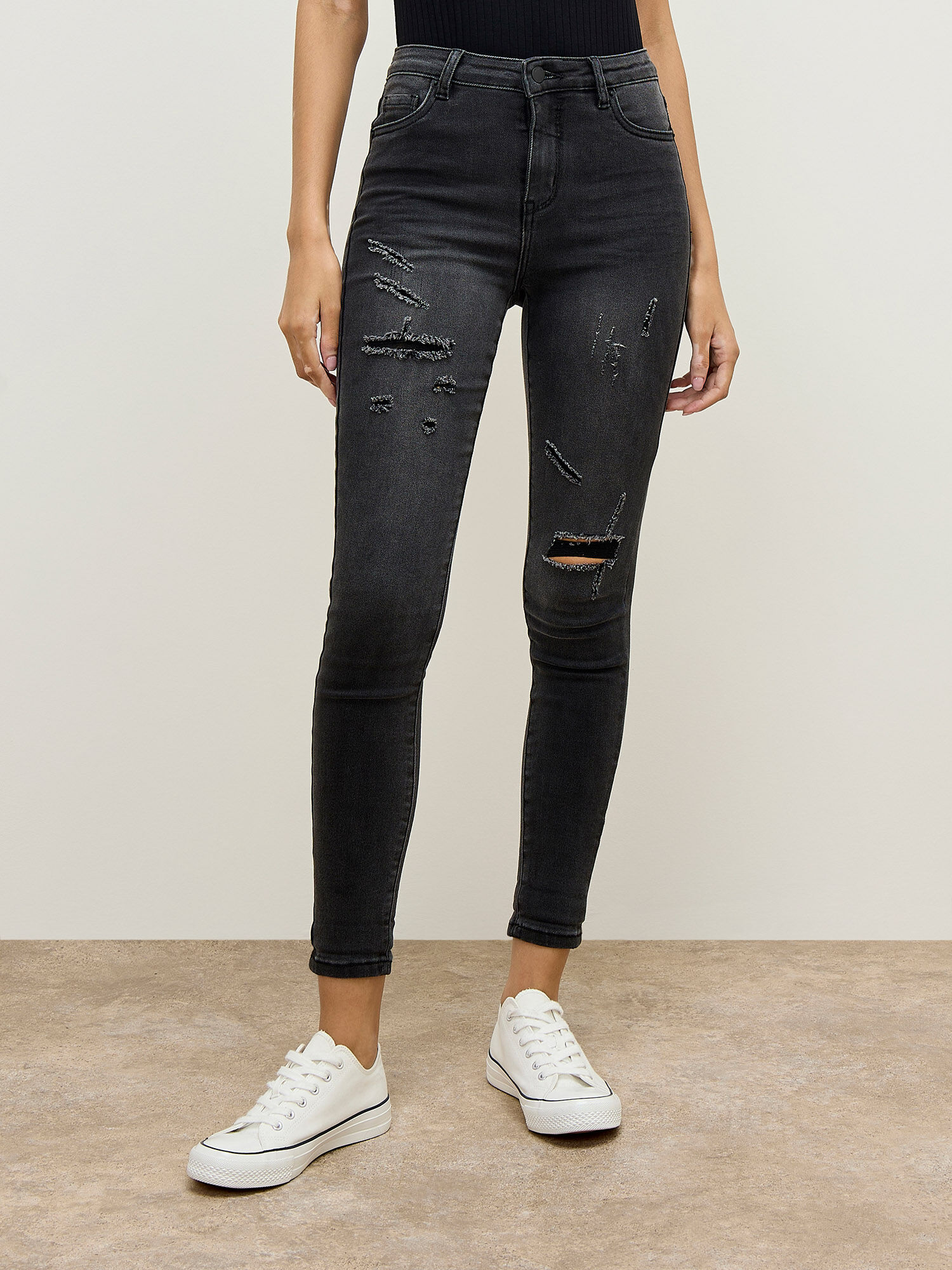 Black ripped skinny jeans womens discount