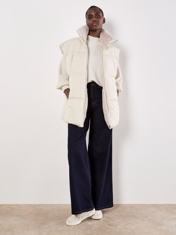 Reversible Oversized Puffer Gilet, Stone, large