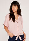 Button Tie Front Top, Pink, large