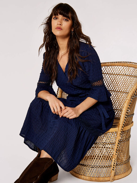 Self Check Crochet Midi Dress, Navy, large