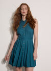 Linen Blend Shirt Mini Dress, Teal, large