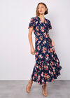 Painterly Roses Wrap Maxi Dress, Navy, large